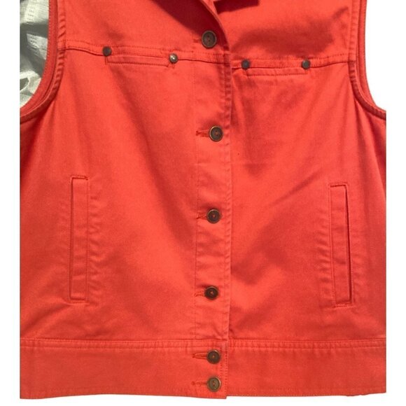 Women's Democracy Vest Orange Small PETITE Button Front Pockets Cotton NWOT USA - Picture 4 of 9